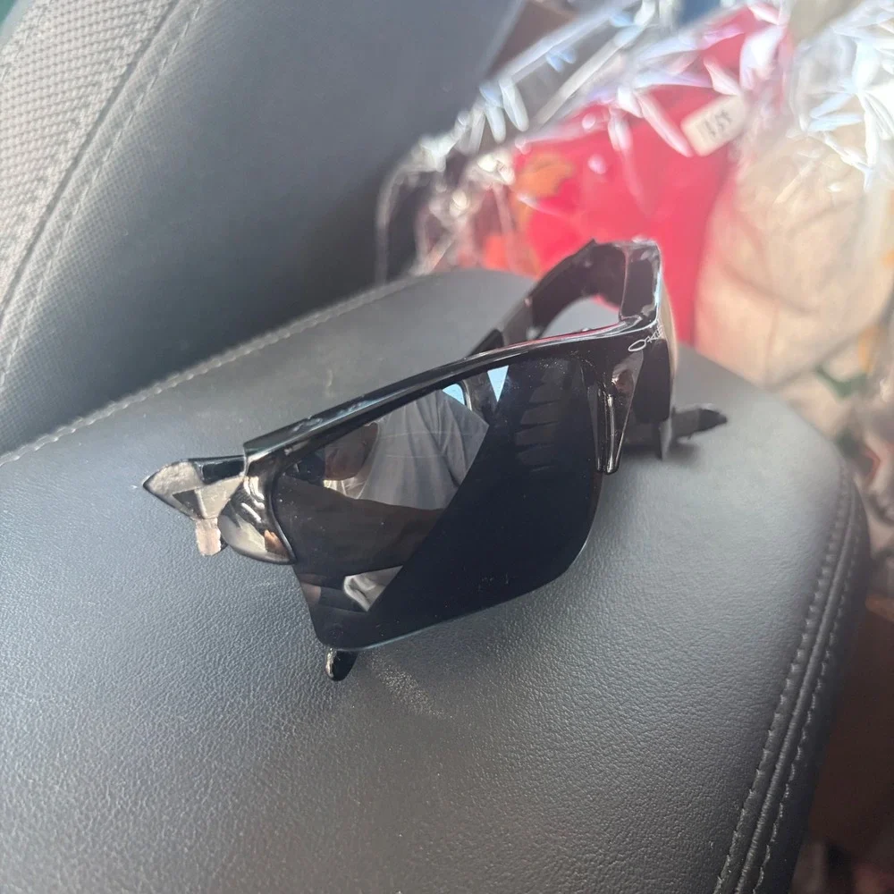 Vintage Oakley Flak Jacket Sunglasses Black Semi Rimless Sport Wrap with Case